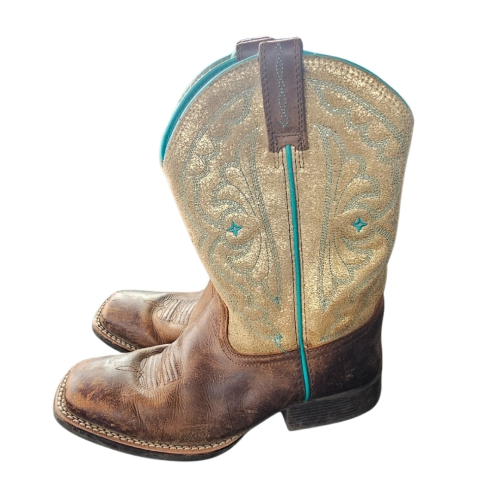Ariat Gold And Teal Glitter Cowgirl Boots Size 2